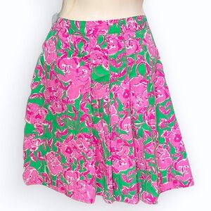 Lilly Pulitzer Pleated Green & Pink Koala Bear Cotton Skirt ~ S